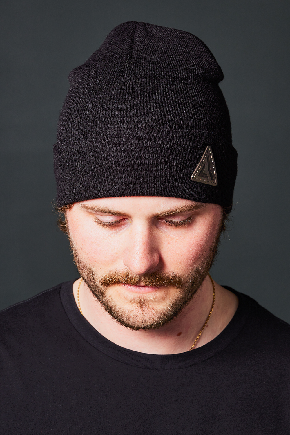 Black beanie, triangle logo leather patch (Richardson style #18)